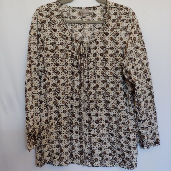 J. Jill geometric pattern brown and tan long sleeve flowy top Medium - Picture 1 of 10